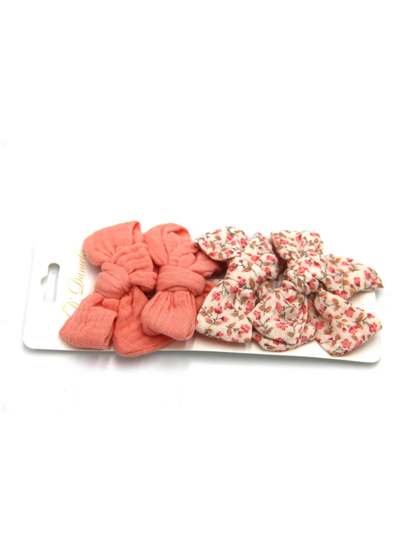 D'Daniela Adella Ribbon Bow Clip Set For Babies and Girls -  Peach & Floral Pink