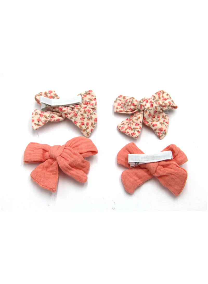 D'Daniela Adella Ribbon Bow Clip Set For Babies and Girls -  Peach & Floral Pink