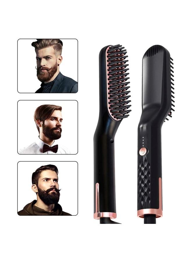 3-In-1 Portable Hair Straightening Brush Black/Gold - Image 2