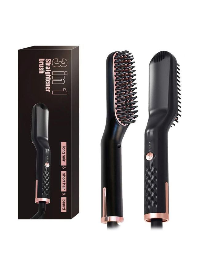 3-In-1 Portable Hair Straightening Brush Black/Gold - Image 1