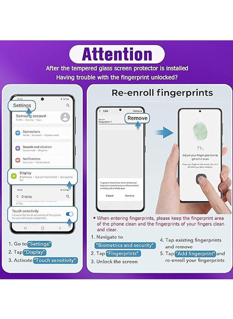 Generic - 2 Pack Glass Screen Protector for Samsung Galaxy S25 Ultra 【Support Fingerprint Unlock】, HD High definition transparent anti-scratch, no bubbles, easy to instal - Image 1