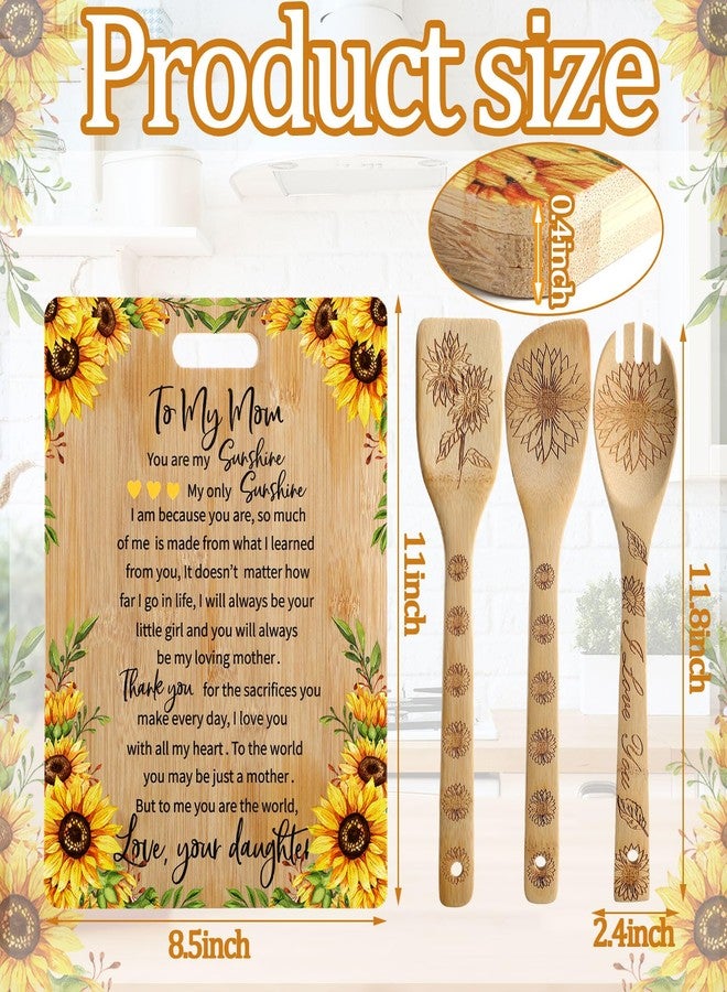 Nitial Gifts for Mom Birthday Sunflower Cutting Board with Utensil Set for Mother from Daughter Son, Gift for Mother's Day - Image 2