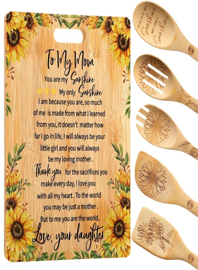 Nitial Gifts for Mom Birthday Sunflower Cutting Board with Utensil Set for Mother from Daughter Son, Gift for Mother's Day - Image 1