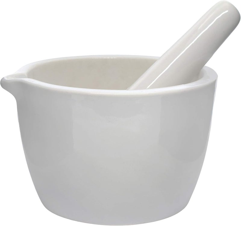 EISCO Porcelain Mortar & Pestle Set, 13.5oz (400ml) - Heavy Duty - Unglazed Grinding Surface - Excellent for Kitchen or Laboratory - Grinds Powdered Chemicals, Herbs, Spices, Pills - White Labs - Image 1
