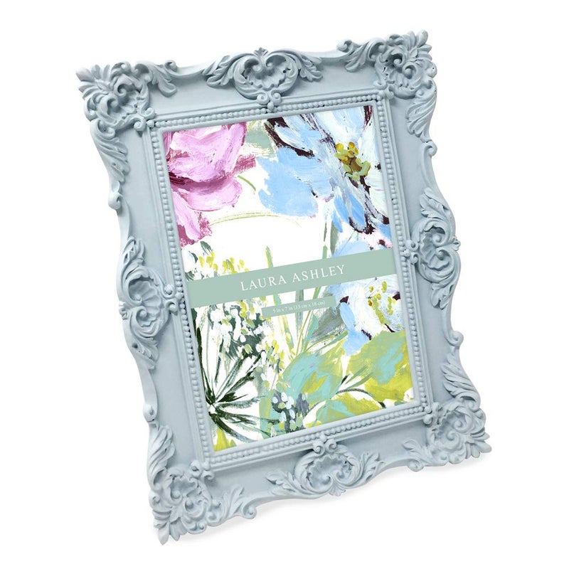 LAURA ASHLEY Laura Ashley 5x7 Powder Blue Ornate Textured Hand-crafted Resin Picture Frame wEasel & Hook for Tabletop & Wall Display  Decorative Floral Design Home DAcor  Photo gallery  Art (5x7  Powder Blue)