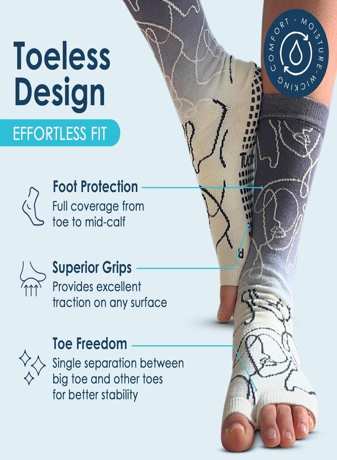 Tucketts Crew Toeless Yoga Socks with Grips for Women, Pilates Grip Socks, Ideal for Barre, Pedicure, S/M, 1 Pair, Ellas Dip Dye - Image 2