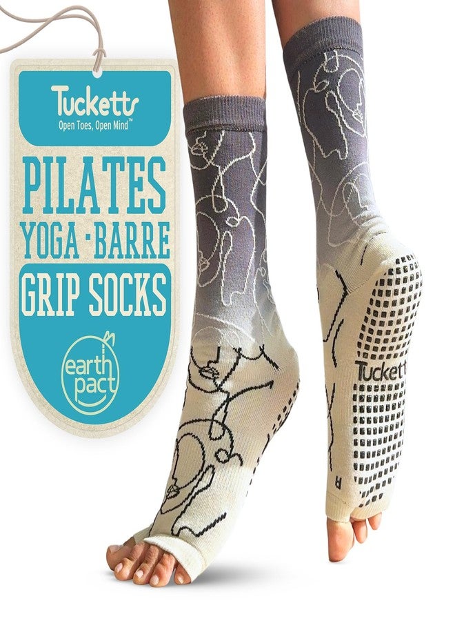 Tucketts Crew Toeless Yoga Socks with Grips for Women, Pilates Grip Socks, Ideal for Barre, Pedicure, S/M, 1 Pair, Ellas Dip Dye - Image 1