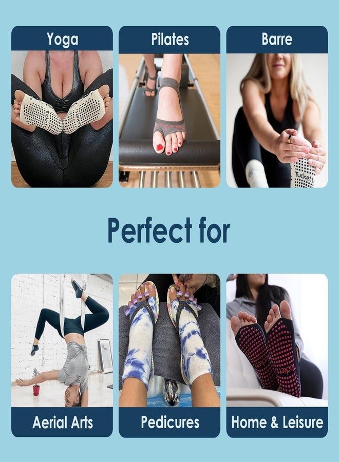 Tucketts Crew Toeless Yoga Socks with Grips for Women, Pilates Grip Socks, Ideal for Barre, Pedicure, S/M, 1 Pair, Ellas Dip Dye - Image 3