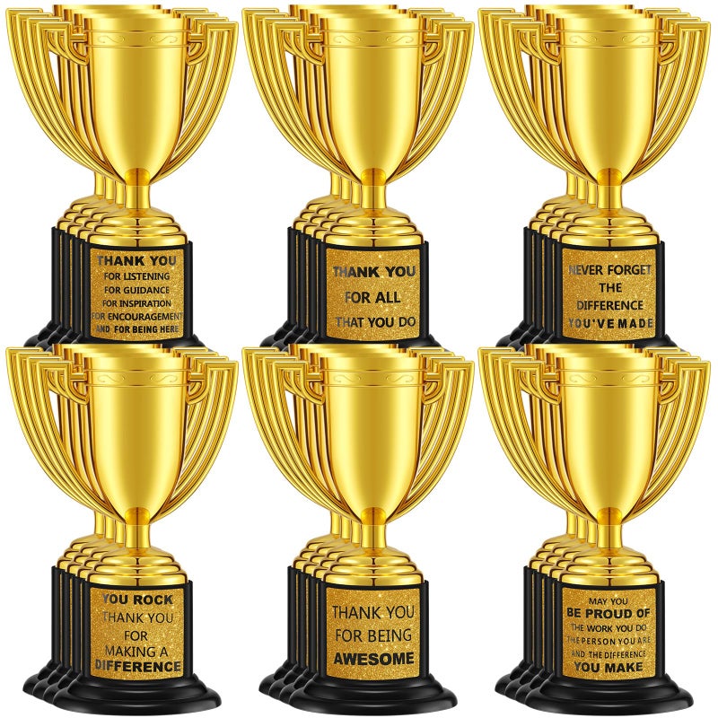 Highergo 24 Pcs Mini Trophies Awards Plastic Gold Trophy Cups Party Favors Adults Metal Trophy with Stickers for School Football Golf Sports Competition Staff Reward Appreciation GiftsAppreciate - Image 2