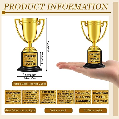 Highergo 24 Pcs Mini Trophies Awards Plastic Gold Trophy Cups Party Favors Adults Metal Trophy with Stickers for School Football Golf Sports Competition Staff Reward Appreciation GiftsAppreciate - Image 3