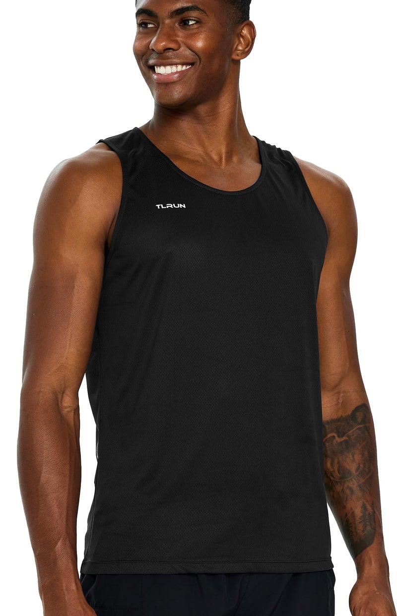 TLRUN Men's Running Tank Top Ultra Lightweight Marathon Singlet Shirts Dry Fit Workout Sleeveless T-Shirts(Small Black) - Image 1