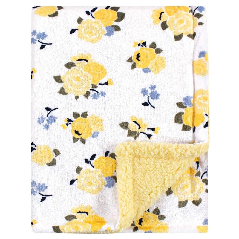 Luvable Friends Unisex Baby Plush Blanket with Sherpa Back, Yellow Floral, One Size - Image 2