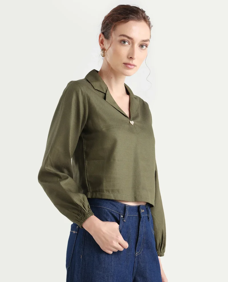 Rareism Women's Cropped Bishop Sleeve Top