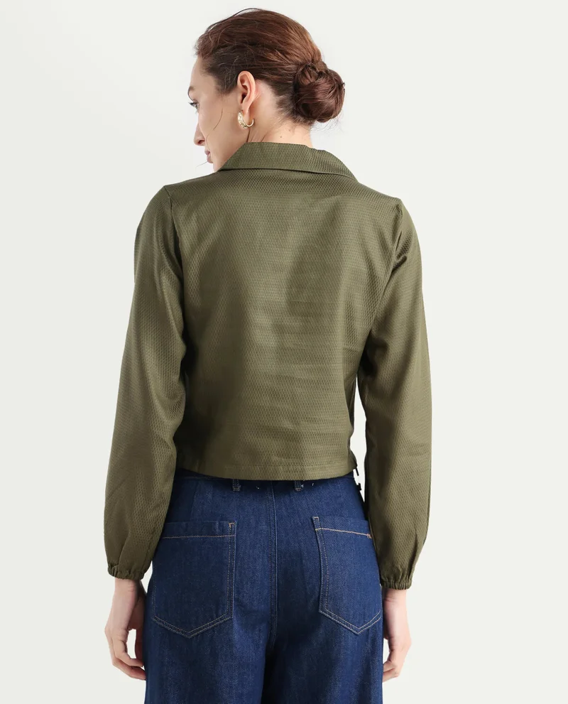 Rareism Women's Cropped Bishop Sleeve Top