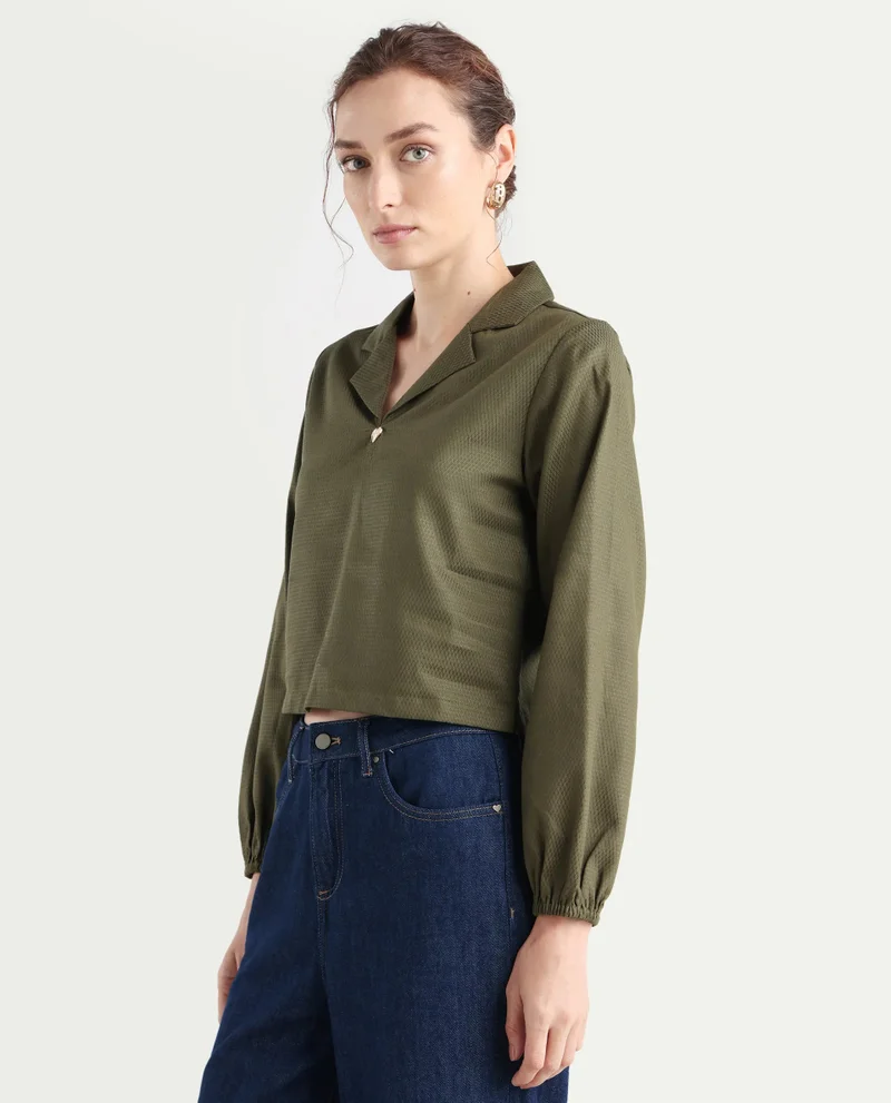 Rareism Women's Cropped Bishop Sleeve Top