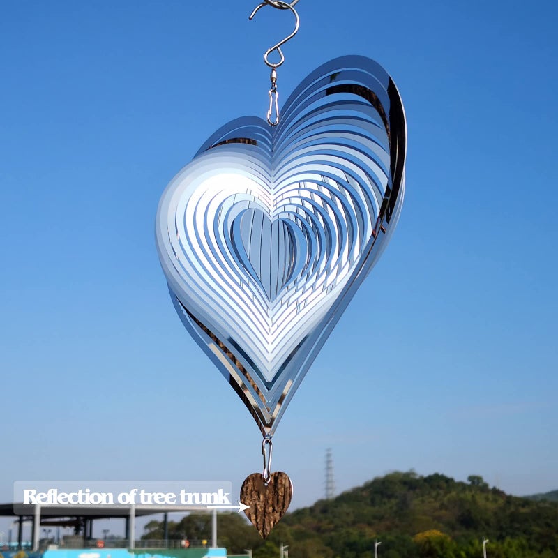 DJUAN Stainless Steel Reflective Wind Spinners Outdoor Garden Decor,Sparkly Wind Spinner Bird Devices Deterrent to Scare Birds Away from Yard Patio Farm,Metal Heart Wind Spinners Gifts for Mom, Women - Image 2