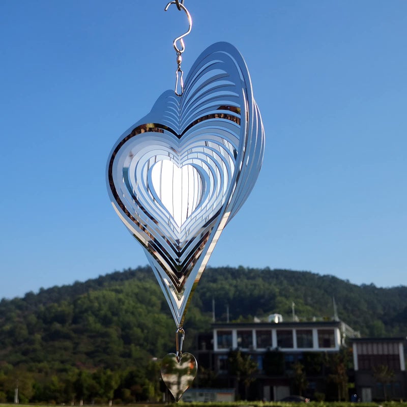 DJUAN Stainless Steel Reflective Wind Spinners Outdoor Garden Decor,Sparkly Wind Spinner Bird Devices Deterrent to Scare Birds Away from Yard Patio Farm,Metal Heart Wind Spinners Gifts for Mom, Women - Image 3