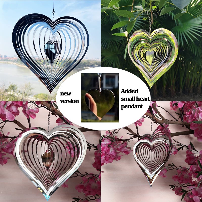 DJUAN Stainless Steel Reflective Wind Spinners Outdoor Garden Decor,Sparkly Wind Spinner Bird Devices Deterrent to Scare Birds Away from Yard Patio Farm,Metal Heart Wind Spinners Gifts for Mom, Women - Image 5