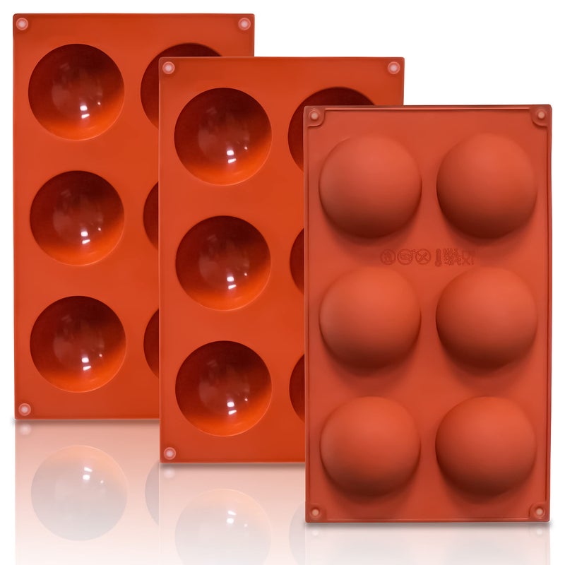 Lerykin 3 Pack Large 6Cavity Semi Sphere Silicone Molds NonStick Baking Mold for Making Standard Size Hot Chocolate Bomb Cake Jelly Dome Mousse