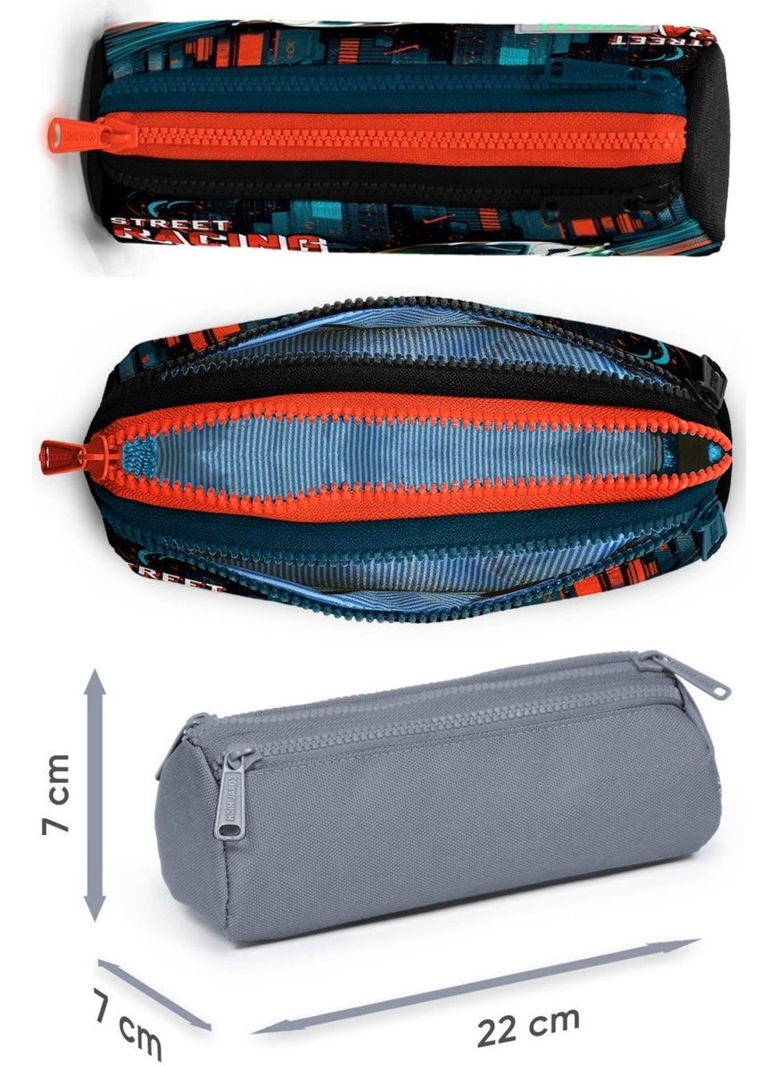 CORAL HIGH - Black Oil Racing Car Patterned Boy Thermal Insulated Lunch Bag and Pencil Case Set - Image 1