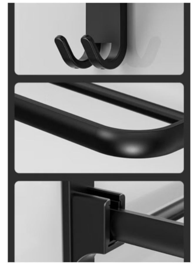 Shuer Bathroom Towel Rack Organlzer Non Perforated Storage Rack Wall Mounted Foldable Towel Shelf with Towel Bar Storage Rack Brushed Holder for Folding Large Towels Hotel Towel Rack Wall Mounted with Hooks (Black)  - Image 5