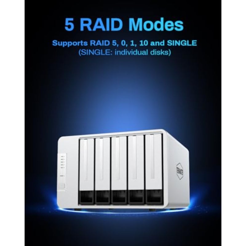 D5-310 5-Bay Hardware RAID Enclosure, USB-C, 120TB, Diskless RAID 5/0/1/10 and hot spare, up to 120TB and 220MB/s, plus temperature-controlled cooling and free backup software. - Image 2