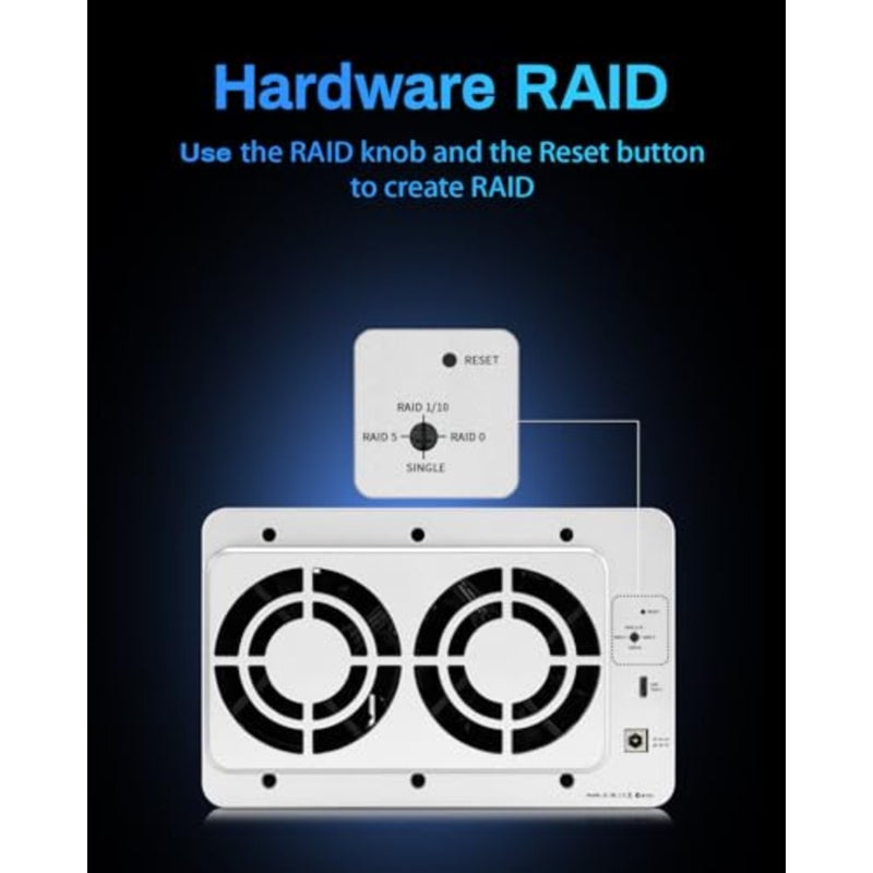D5-310 5-Bay Hardware RAID Enclosure, USB-C, 120TB, Diskless RAID 5/0/1/10 and hot spare, up to 120TB and 220MB/s, plus temperature-controlled cooling and free backup software. - Image 3
