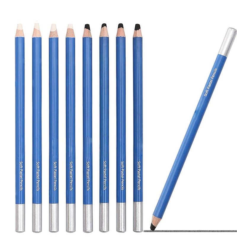 URBAN BOX 8 Pieces Artists Sketching Soft Pastel Pencils Sets Portrait Black White Highlight Charcoal Pencils for Limners Students Beginners Drawing Blending Painting Coloring School Office Use - Image 1