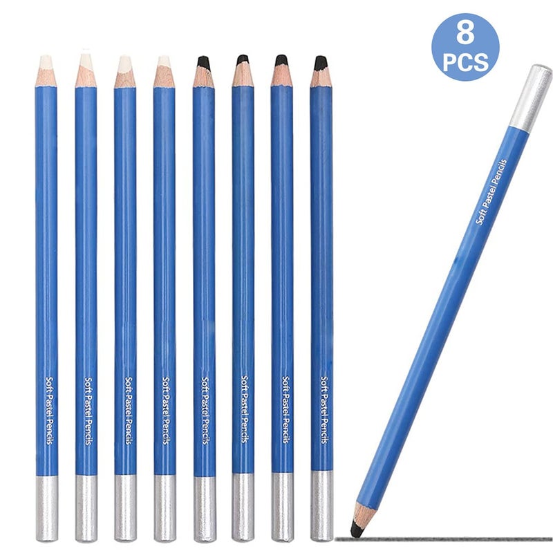 URBAN BOX 8 Pieces Artists Sketching Soft Pastel Pencils Sets Portrait Black White Highlight Charcoal Pencils for Limners Students Beginners Drawing Blending Painting Coloring School Office Use - Image 3
