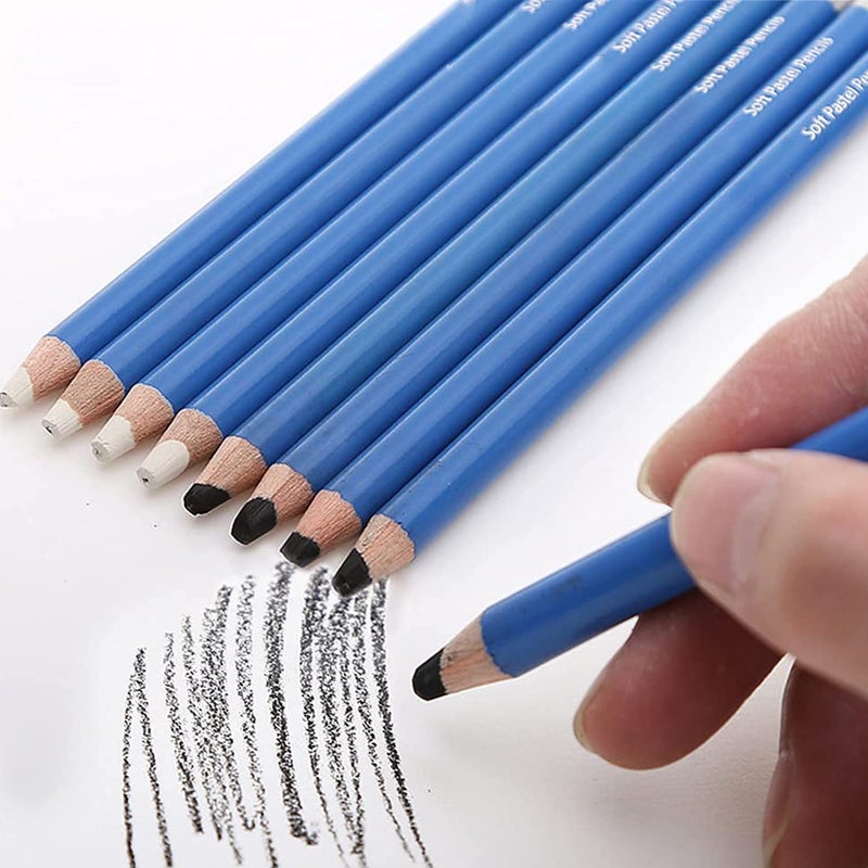 URBAN BOX 8 Pieces Artists Sketching Soft Pastel Pencils Sets Portrait Black White Highlight Charcoal Pencils for Limners Students Beginners Drawing Blending Painting Coloring School Office Use - Image 2