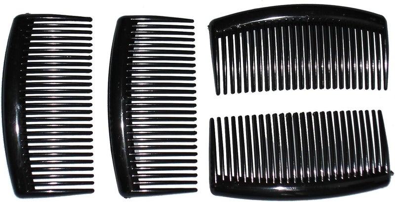 Pack of 4 strong and resilient 95cm long hair side combs Available in 3 colours Black Brown tortoiseshell effect or Clear Useful hair accessory for many hairstyles Black