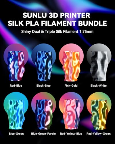 SUNLU 3D Printer Filament Bundle, Silk Filament Multicolor, Individually Vacuum Packed, Dual Color*5, Triple Color *3, 2kg in Total - Image 2
