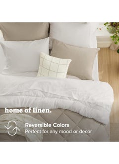 Home of linens 3Pcs Reversible Heavy Comforter Set - 4Kgs - Down Alternative Filling - (For Matress 180cm/200cm) - Size  (250cm x 240cm) + 2 Pillow Case Covers (50cm x 70cm) - White x Beige  - Image 3