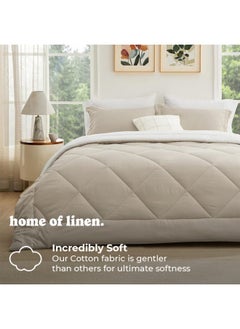 Home of linens 3Pcs Reversible Heavy Comforter Set - 4Kgs - Down Alternative Filling - (For Matress 180cm/200cm) - Size  (250cm x 240cm) + 2 Pillow Case Covers (50cm x 70cm) - White x Beige  - Image 2