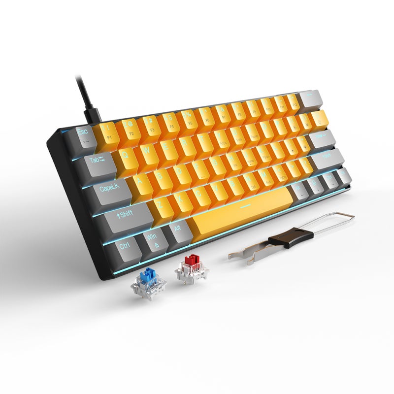 60 Percent Mechanical Gaming Keyboard: 61-Key Compact Gray Mini Keyboard With Clicky Blue Switches - N-Key Rollover Detachable Type-C Cable Powder Blue Backlighting For Windows Mac PC Laptop Gaming Ty - Image 2