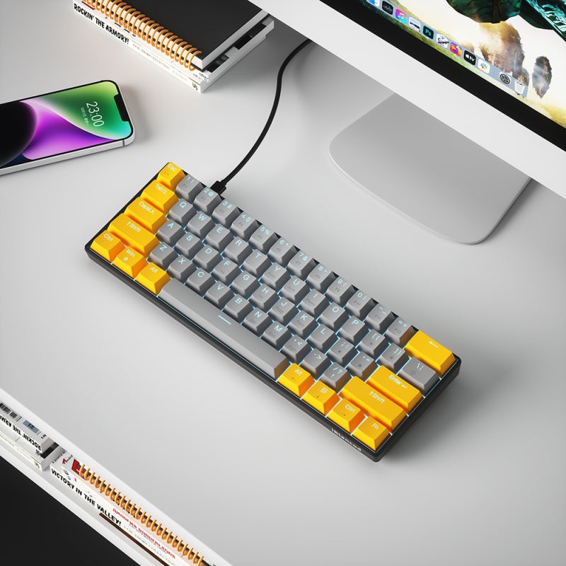 60 Percent Mechanical Gaming Keyboard: 61-Key Compact Gray Mini Keyboard With Clicky Blue Switches - N-Key Rollover Detachable Type-C Cable Powder Blue Backlighting For Windows Mac PC Laptop Gaming Ty - Image 4