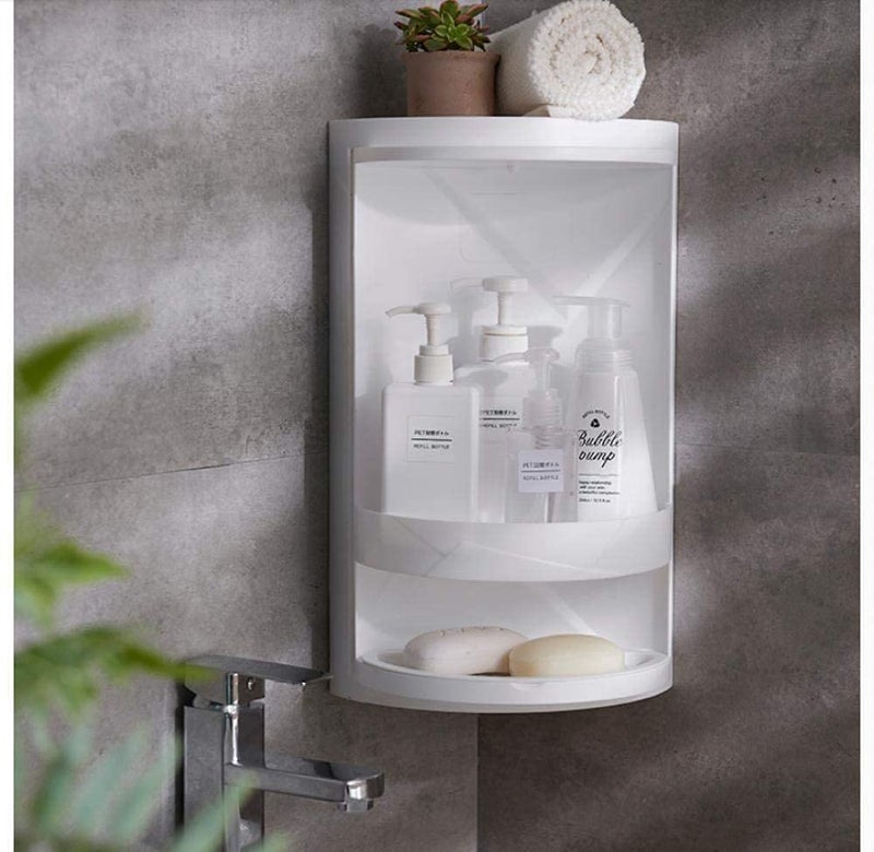 olpad 360 Rotating Corner Shelves3 Tier Storage Cabinet Towel Holder Rack Corner Cabinets with Doors and Shelves for Bathroom Bathtub Toilet Table Color White - Image 1