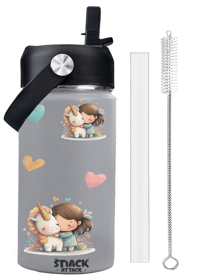 Snack attack زجاجة ماء للأطفال من ستانلس ستيل - مقاومة للتسرب وخالية من BPA - ترمس معزول بجدار مزدوج للمشروبات الساخنة والباردة - تصميم فني ممتع للأولاد والبنات - 350 مل - Image 1