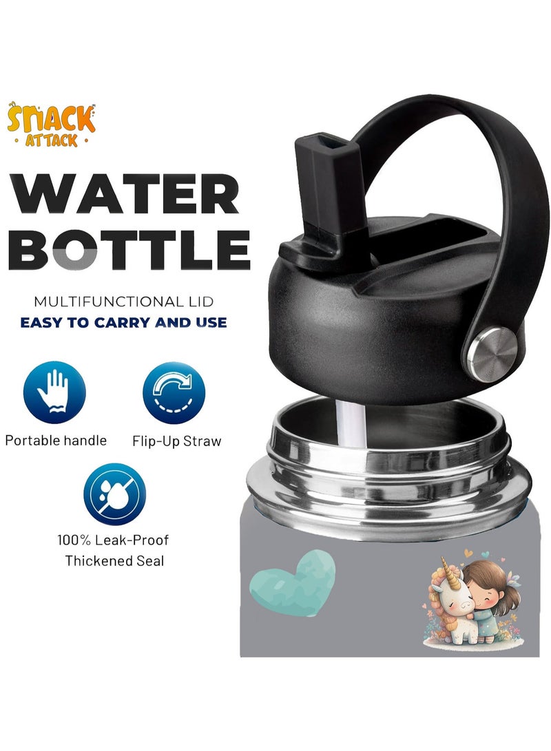Snack attack زجاجة ماء للأطفال من ستانلس ستيل - مقاومة للتسرب وخالية من BPA - ترمس معزول بجدار مزدوج للمشروبات الساخنة والباردة - تصميم فني ممتع للأولاد والبنات - 350 مل - Image 2