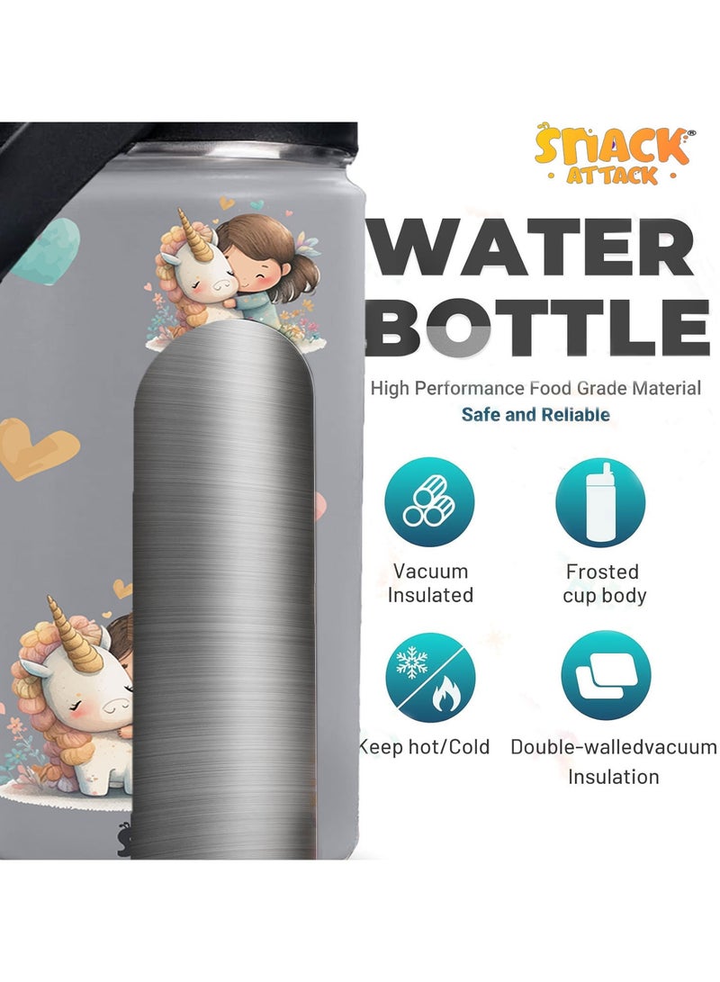 Snack attack زجاجة ماء للأطفال من ستانلس ستيل - مقاومة للتسرب وخالية من BPA - ترمس معزول بجدار مزدوج للمشروبات الساخنة والباردة - تصميم فني ممتع للأولاد والبنات - 350 مل - Image 3