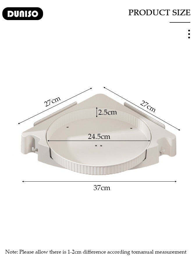 DUNISO Corner Spice Rack, Hanging Turntable Organizer with 2 Hooks, Adhesive No Drilling Storage Rack Self, Wall Mounted Multifunctional Storage Tray for Cabinet, Pantry, Kitchen, Office Countertop, Refrigerator, Cupboard, Bathroom - Image 2