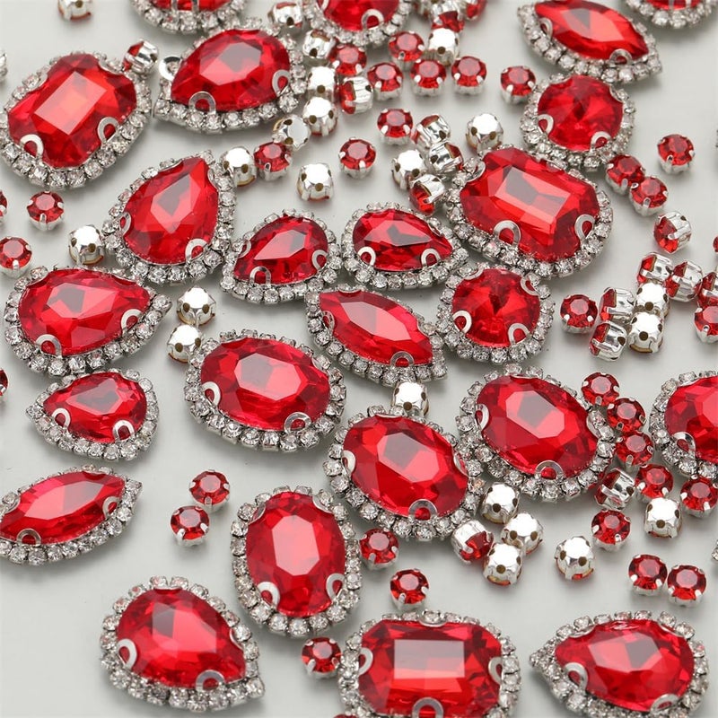 Choupee Sew On Rhinestones, 130PCS Sew On Glass Rhinestone Metal Back Prong Setting Sewing Claw Rhinestone Mixed Shapes for Costume, Clothes, Garments, Dress, Earring, Belt and Shoes - Image 1