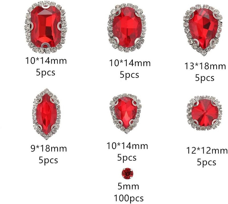 Choupee Sew On Rhinestones, 130PCS Sew On Glass Rhinestone Metal Back Prong Setting Sewing Claw Rhinestone Mixed Shapes for Costume, Clothes, Garments, Dress, Earring, Belt and Shoes - Image 2