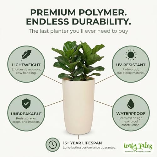 Leafy Tales Modern Round Tower Planter for Home Décor 14 INCH, Highly Durable,Lightweight Indoor Outdoor Planter, Flower Pot Gamla, Pot for Balcony Garden, Vegetables, Flowers & Greenery - Image 5