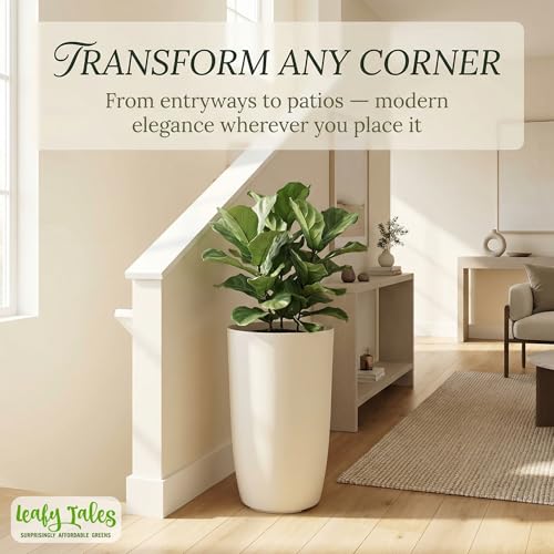Leafy Tales Modern Round Tower Planter for Home Décor 14 INCH, Highly Durable,Lightweight Indoor Outdoor Planter, Flower Pot Gamla, Pot for Balcony Garden, Vegetables, Flowers & Greenery - Image 2
