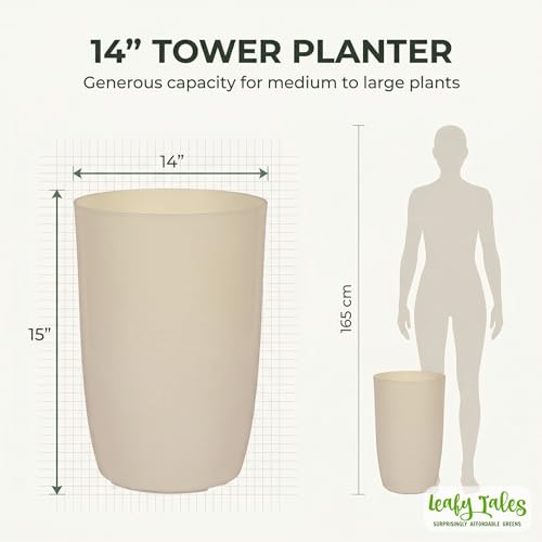 Leafy Tales Modern Round Tower Planter for Home Décor 14 INCH, Highly Durable,Lightweight Indoor Outdoor Planter, Flower Pot Gamla, Pot for Balcony Garden, Vegetables, Flowers & Greenery - Image 4