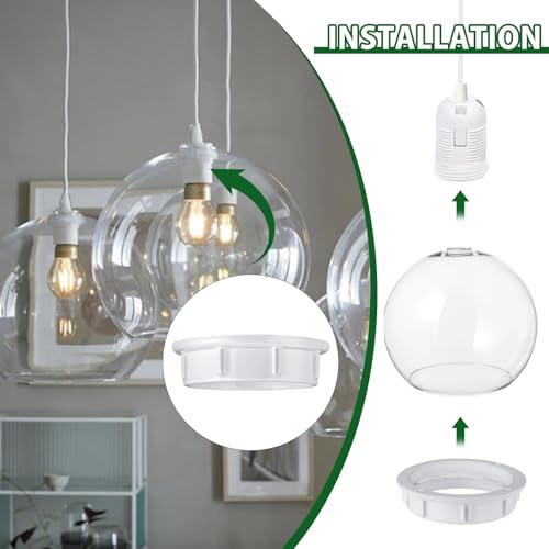 EMNOOTI Light Socket Shade Rings,Aluminum Threaded Socket Ring for Medium Base E26 Sockets,Retaining Rings for Glass Lamp Shades Light Fixtures (4-Pack White Color/For Thread Diameter 1-1/2 Inches) - Image 3
