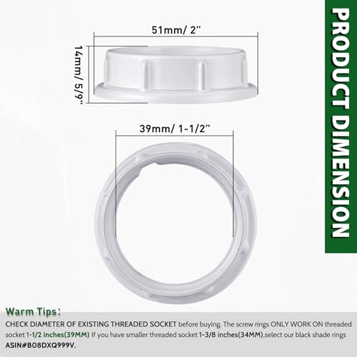EMNOOTI Light Socket Shade Rings,Aluminum Threaded Socket Ring for Medium Base E26 Sockets,Retaining Rings for Glass Lamp Shades Light Fixtures (4-Pack White Color/For Thread Diameter 1-1/2 Inches) - Image 5