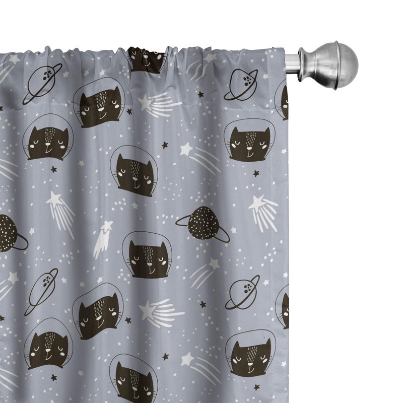 Ambesonne Outer Space Window Curtains  Astronaut Cats Exploring The Universe on Dotted Background  Lightweight Decor 2-Panel Set with Rod Pocket  Pair of - 28"" x 63""  Purple Grey - Image 1