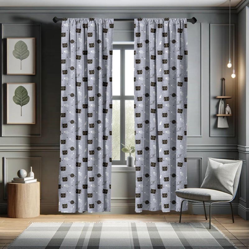 Ambesonne Outer Space Window Curtains  Astronaut Cats Exploring The Universe on Dotted Background  Lightweight Decor 2-Panel Set with Rod Pocket  Pair of - 28"" x 63""  Purple Grey - Image 5
